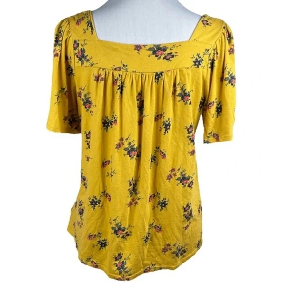 Lucky Brand Women’s Square Neck Yellow Floral Short Sleeve Top - Picture 5 of 12